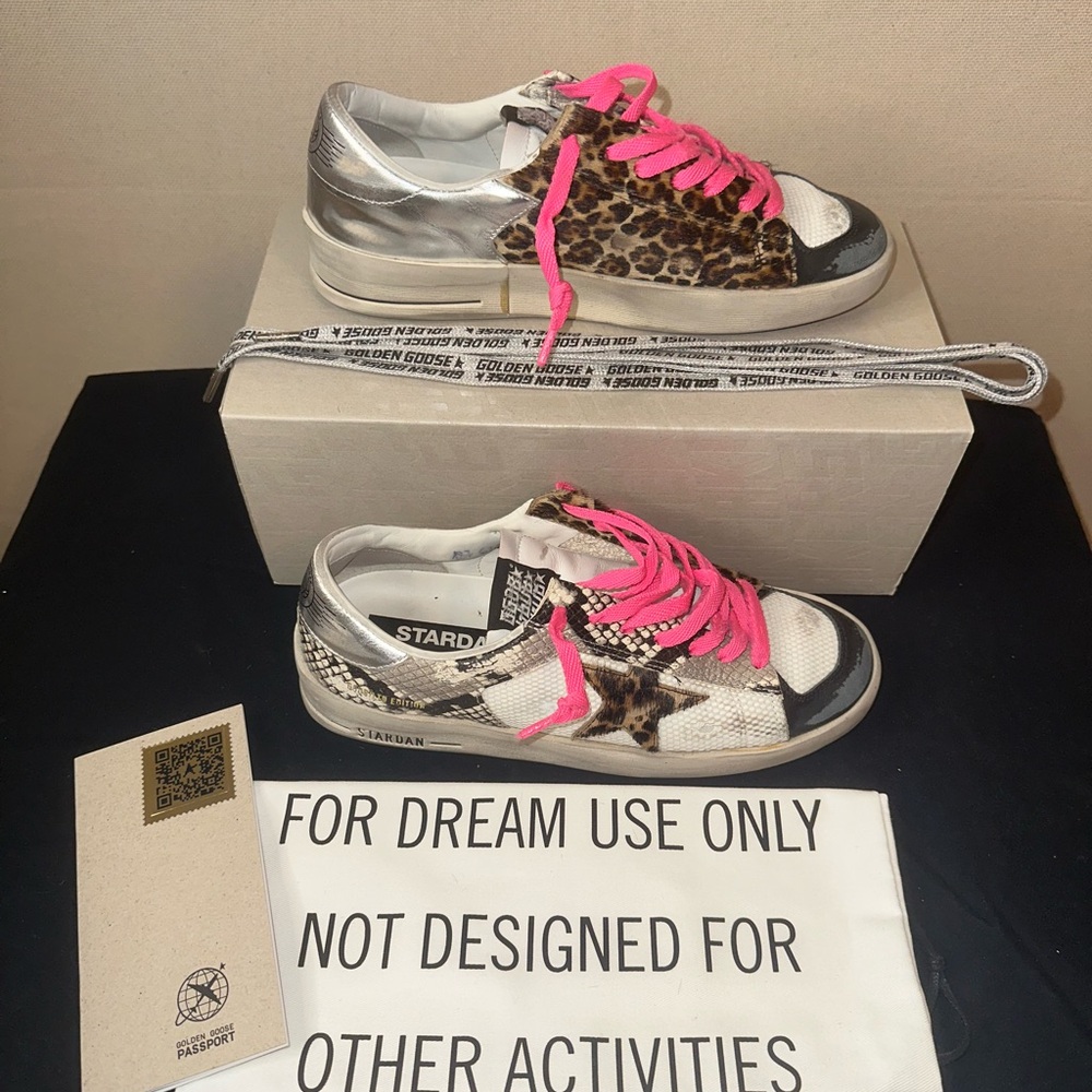 Golden Goose Stardan LAB Sneakers Snake Print Leather Leopard Print Pony Skin